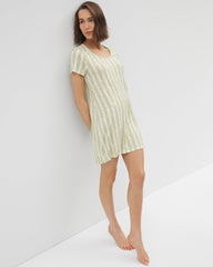 Short Sleeve Scoop Neck Sleepshirt - CHILL STRIPE CHAMPAGNE | Soma outlet