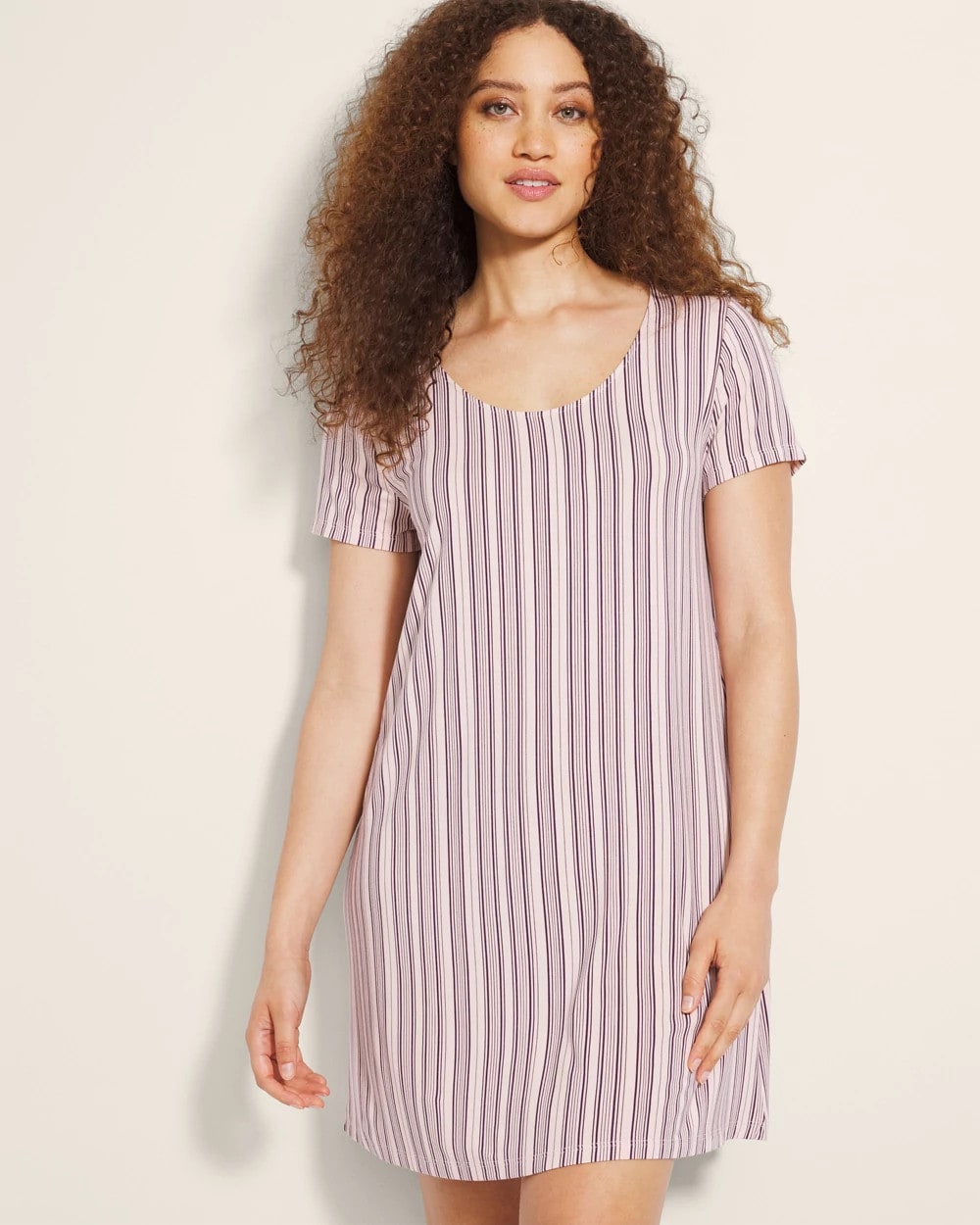 Short Sleeve Scoop Neck Sleepshirt - AMITY STRIPE SEPIA ROSE | Soma sale