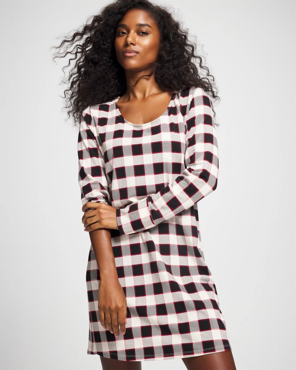 Long-Sleeve Sleepshirt - DREAMSCAPE PLAID BLACK | Soma near me