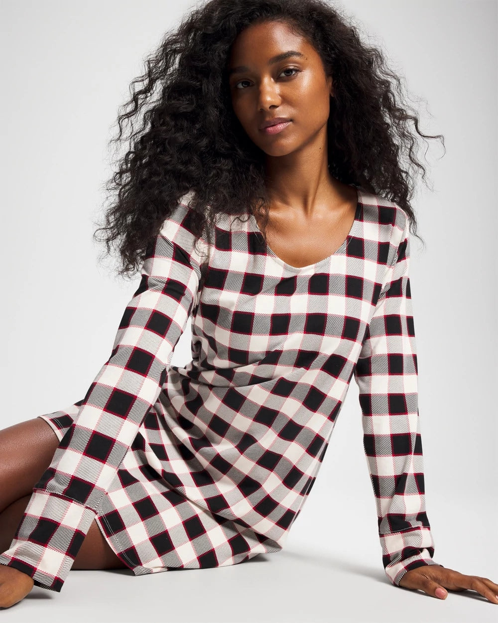 Long-Sleeve Sleepshirt - DREAMSCAPE PLAID BLACK | Soma near me