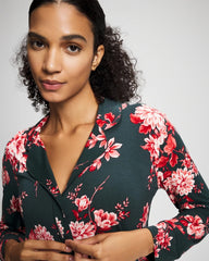 Cool Nights Long Sleeve Notch Collar with Piped Placket Pajama Top - COTTAGE FLORAL GREEN | Soma Online