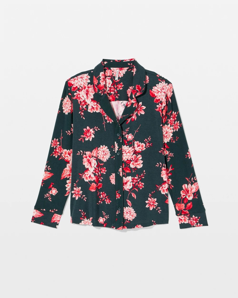 Cool Nights Long Sleeve Notch Collar with Piped Placket Pajama Top - COTTAGE FLORAL GREEN | Soma Online