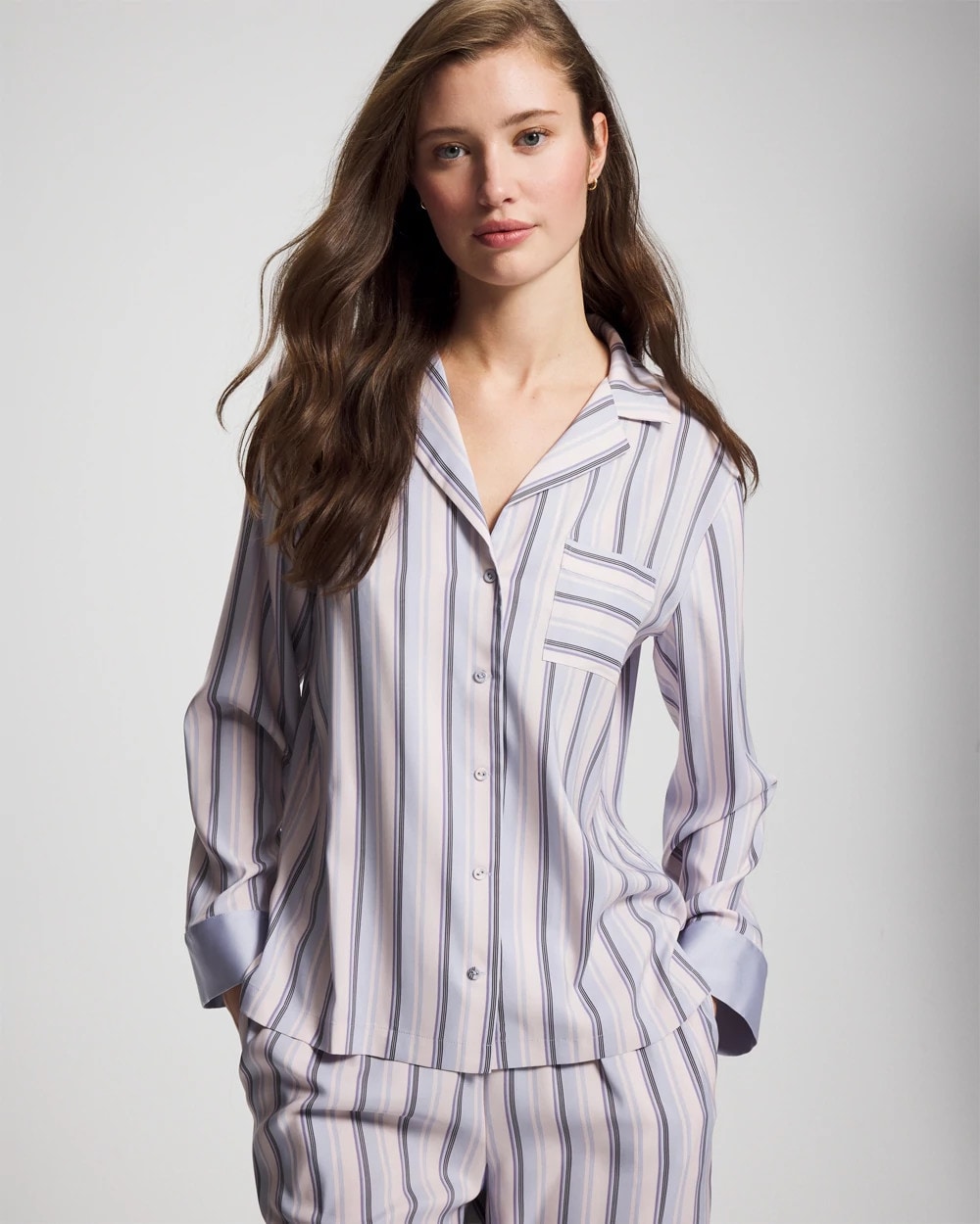 Long-Sleeve Notch Collar - RELAX STRIPE BLUE OPAL | Soma near me