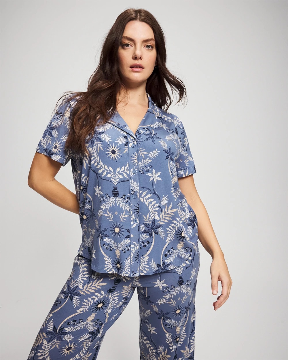 Short Sleeve Notch Collar Pajama Top - BOTANICAL TILE SUNDOWN | Soma on sale