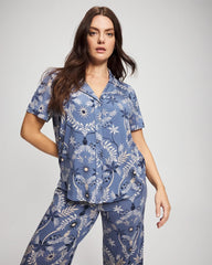 Short Sleeve Notch Collar Pajama Top - BOTANICAL TILE SUNDOWN | Soma on sale