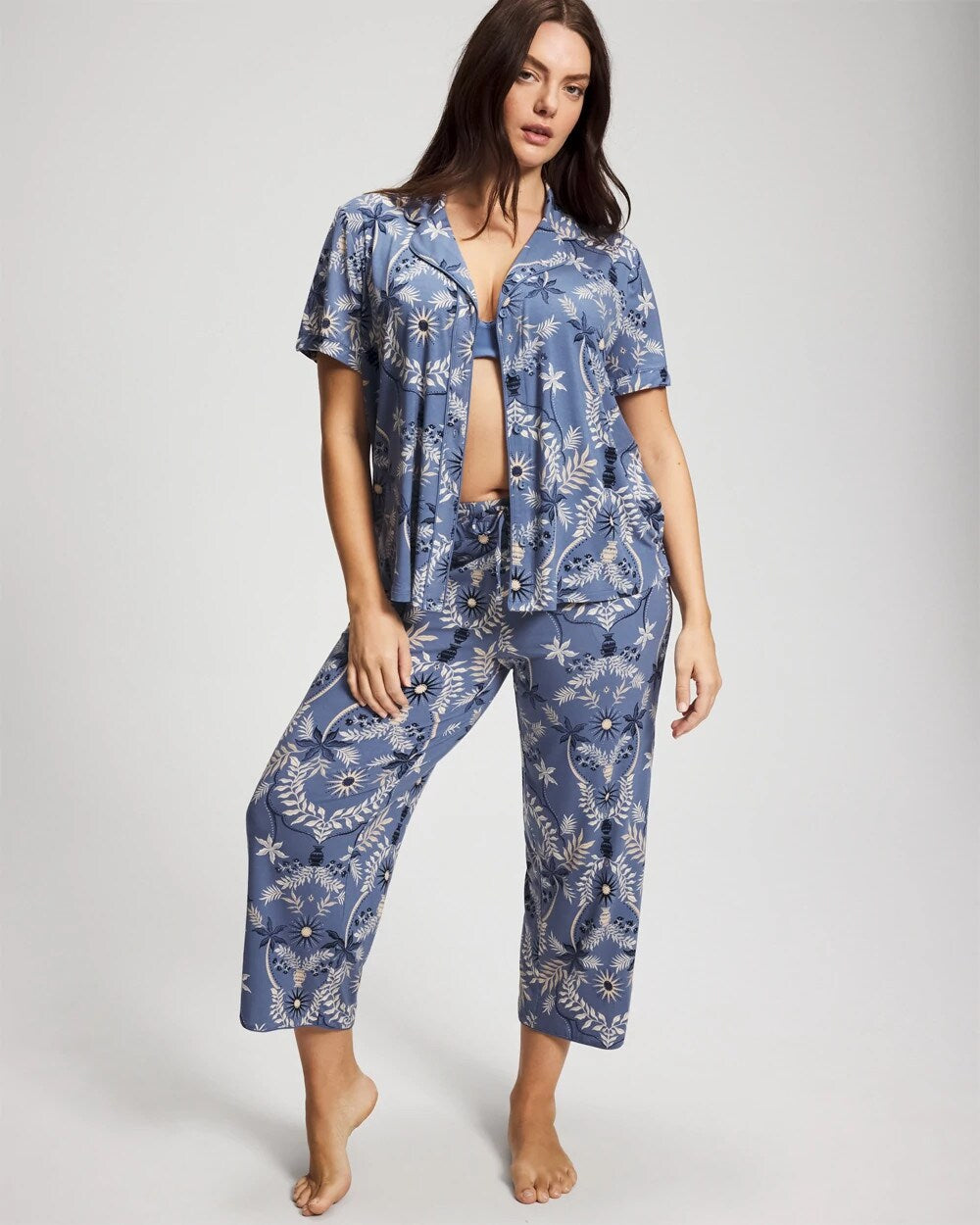 Short Sleeve Notch Collar Pajama Top - BOTANICAL TILE SUNDOWN | Soma on sale
