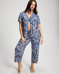 Short Sleeve Notch Collar Pajama Top - BOTANICAL TILE SUNDOWN | Soma on sale