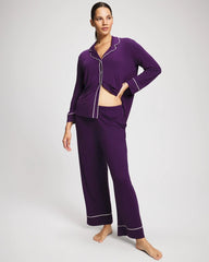 Long Sleeve Notch Collar w/ Piped Placket Pajama Top - BLACKBERRY | Soma Online