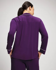 Long Sleeve Notch Collar w/ Piped Placket Pajama Top - BLACKBERRY | Soma Online