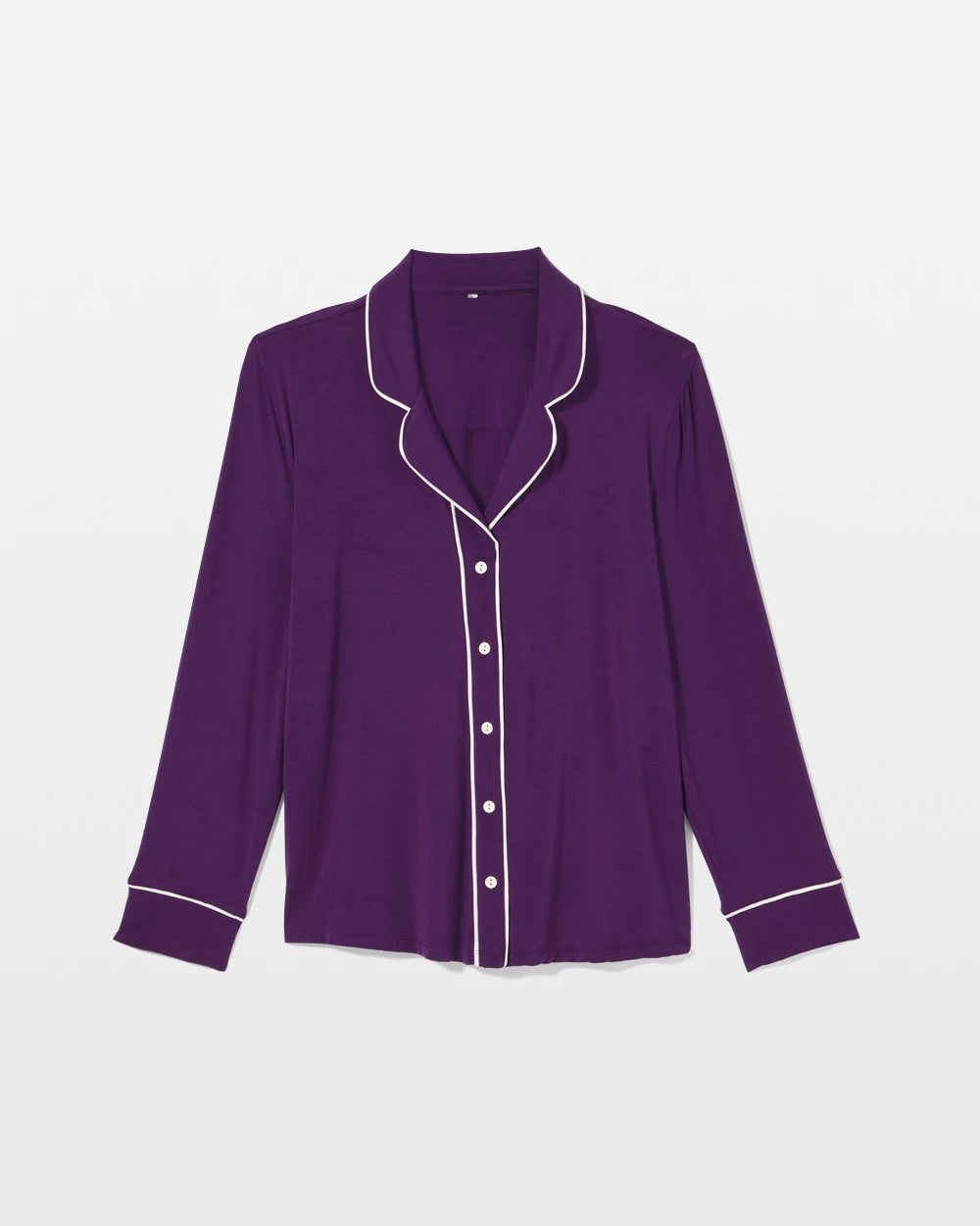 Long Sleeve Notch Collar w/ Piped Placket Pajama Top - BLACKBERRY | Soma Online