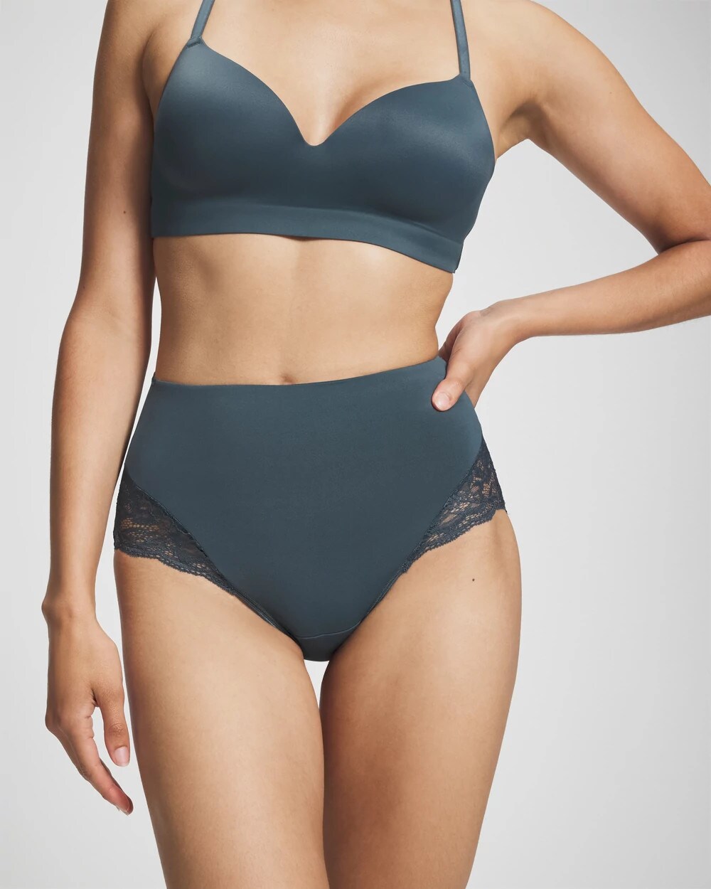 Tummy High-Waist Brief Panty with Lace - PETROL | Soma Online