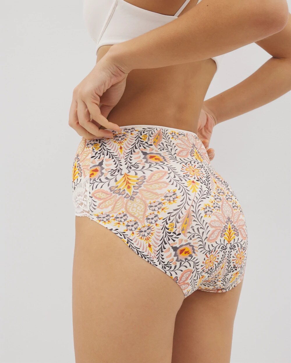 Tummy High-Waist Brief Panty with Lace - VINE PAISLEY CHAMPAGNE M | Soma on sale