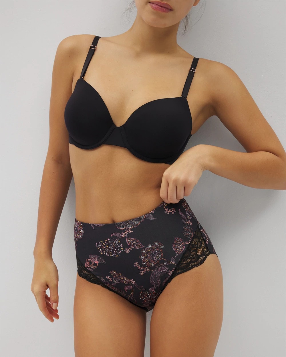 Tummy High-Waist Brief Panty with Lace - STITCH PAISLEY M BLACK | Soma for sale