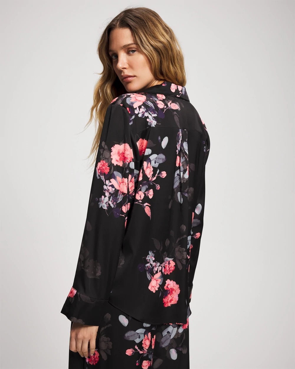 Long Sleeve Notch Collar Pajama Top - FLORAL DREAMS GRAND BLACK | Soma near me
