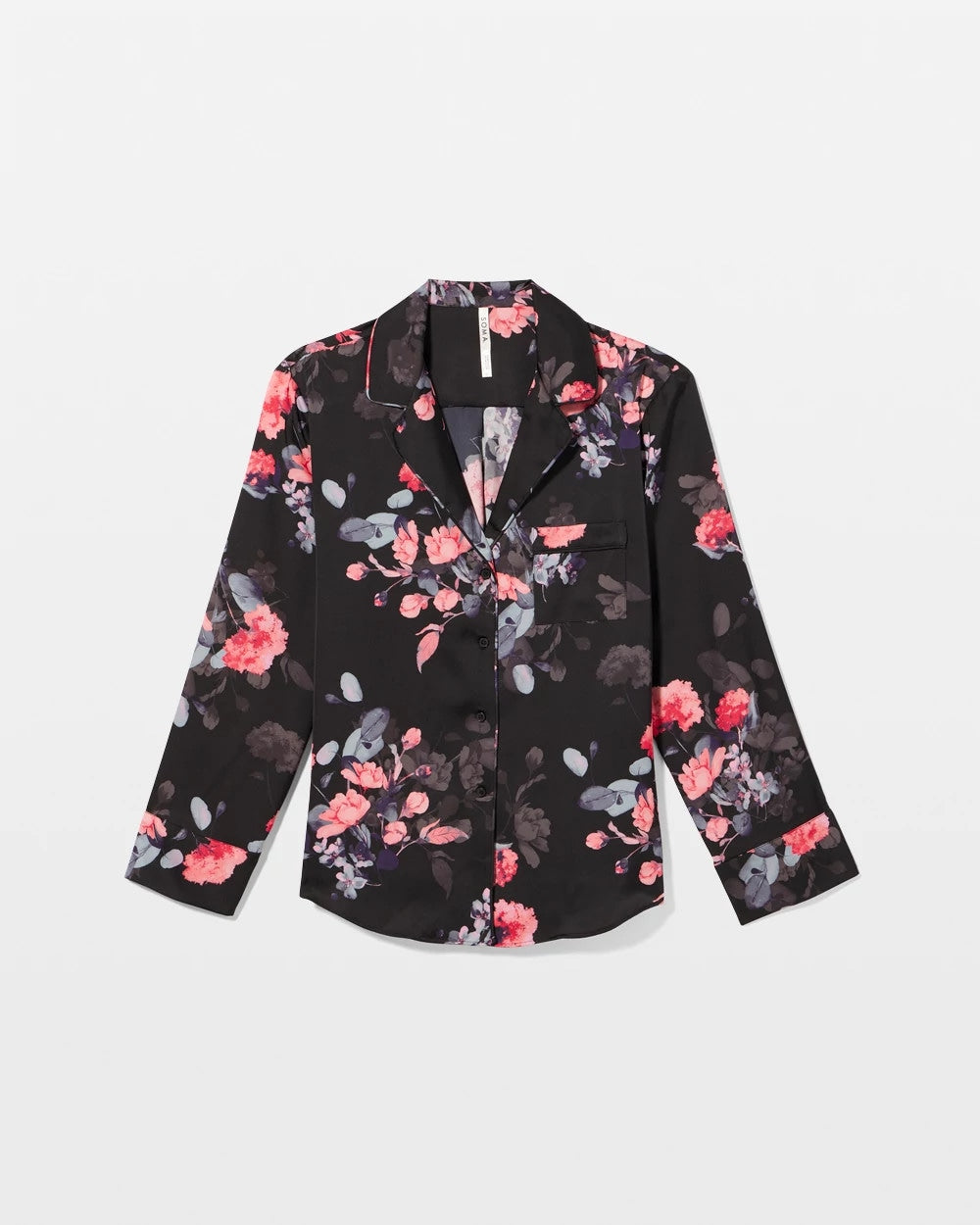 Long Sleeve Notch Collar Pajama Top - FLORAL DREAMS GRAND BLACK | Soma near me