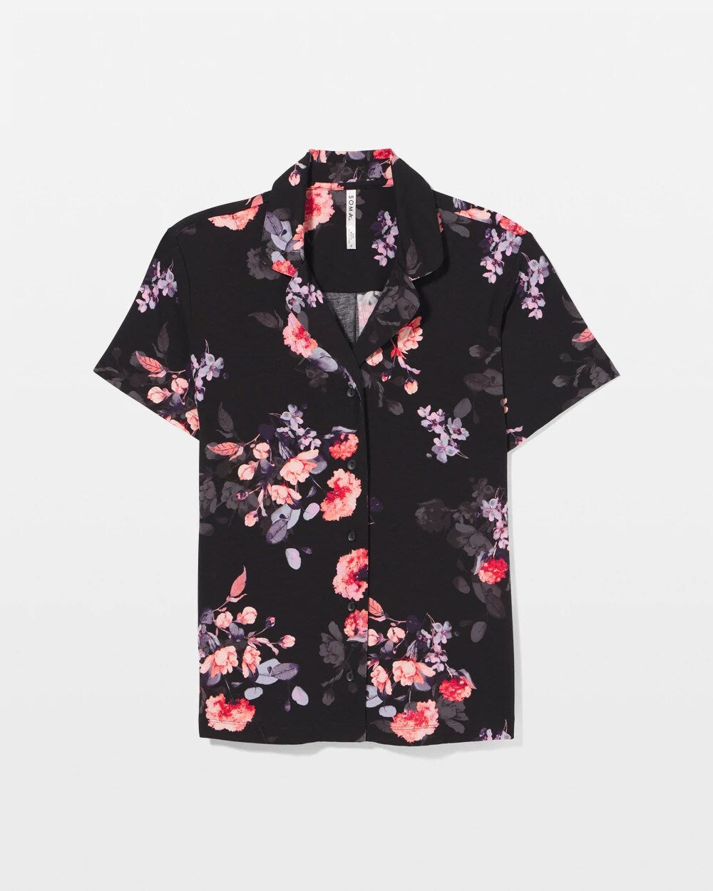 Short Sleeve Notch Collar Pajama Top - FLORAL DREAMS BLACK | Soma outlet