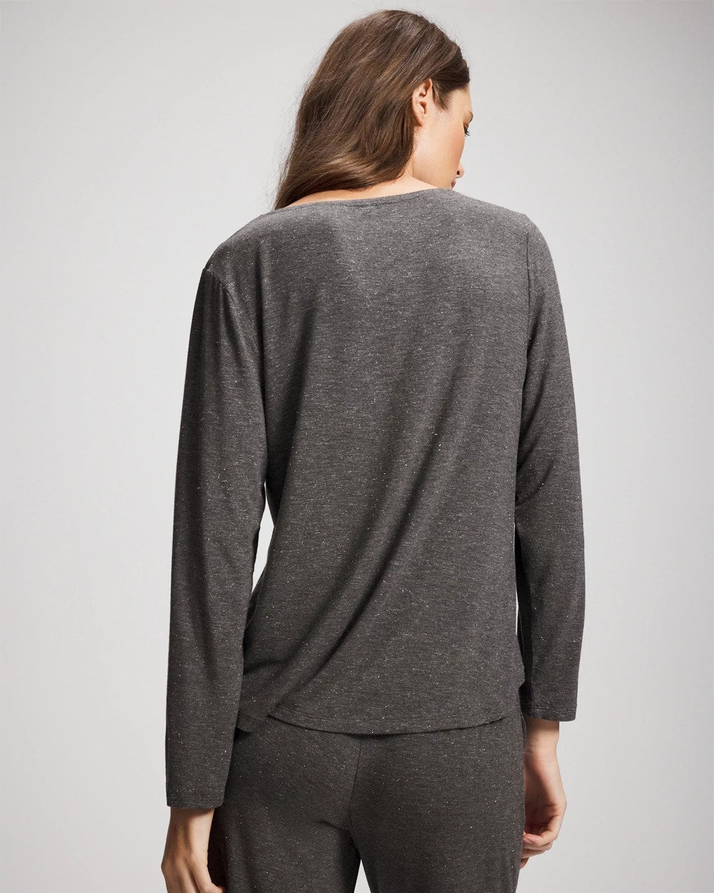 Lace Trim Long Sleeve Pajama Top - CHARCOAL HEATHER W/ SHINE | Soma for sale