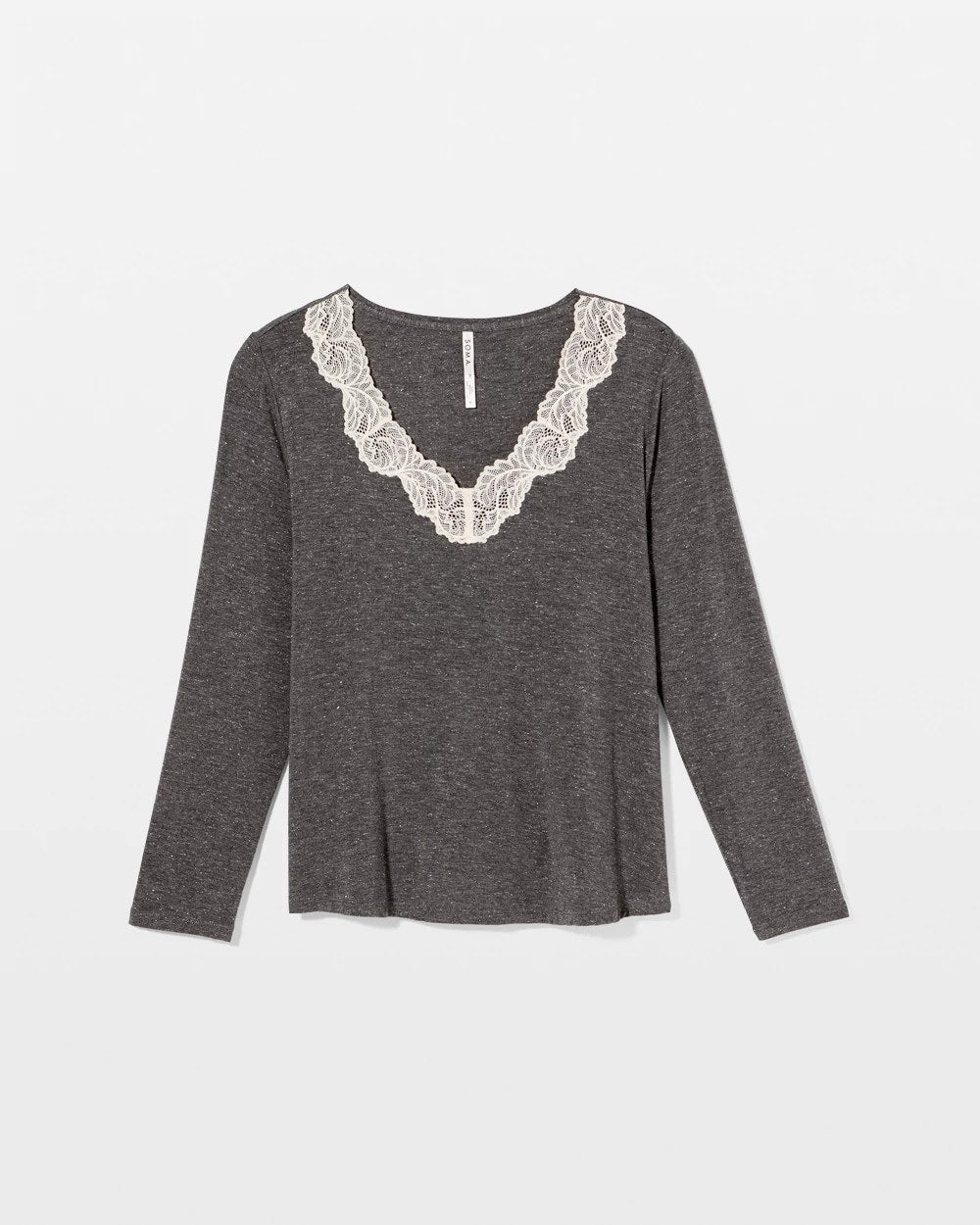 Lace Trim Long Sleeve Pajama Top - CHARCOAL HEATHER W/ SHINE | Soma for sale