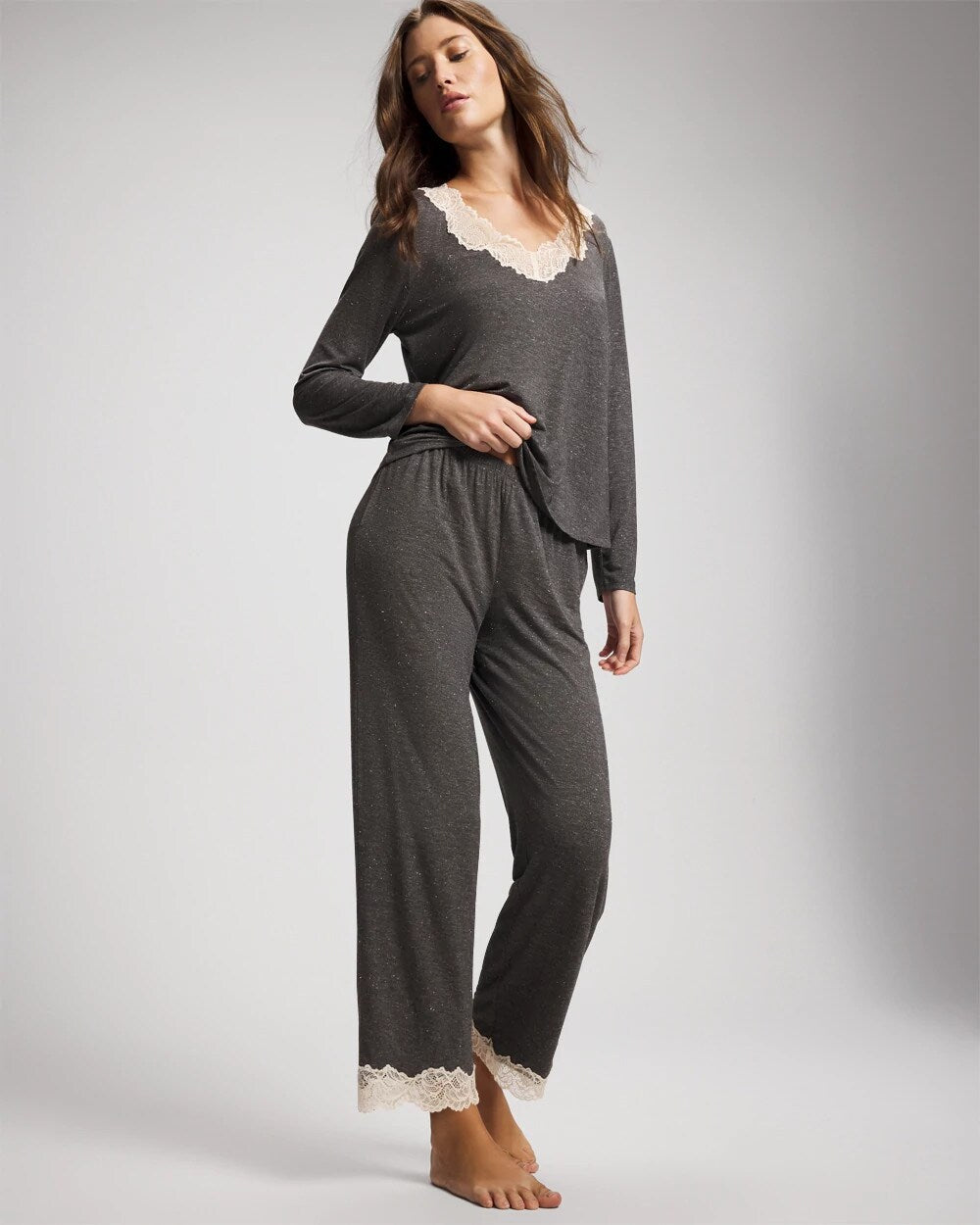 Lace Trim Pajama Pant - CHARCOAL HEATHER W/ SHINE | Soma discount