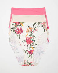 Tummy High-Waist Brief Panty with Lace 3 Pack - CAMELLIA ROSE MULTIPACK | Soma outlet