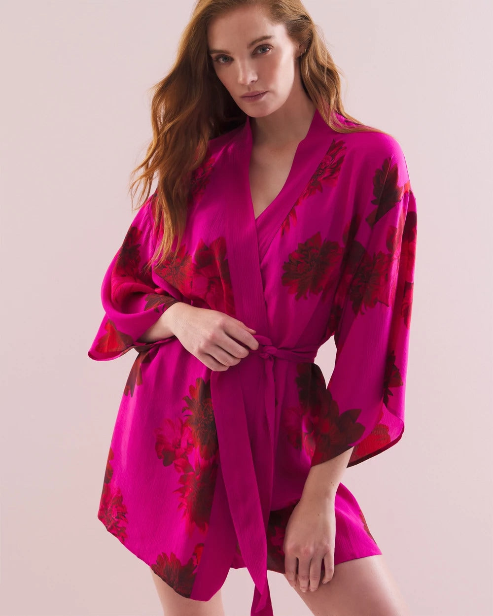 Silk Chiffon Short Robe - VA VA BLOOMS PINK | Soma sale