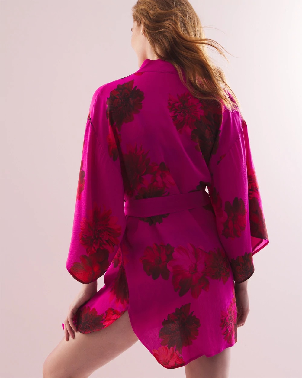 Silk Chiffon Short Robe - VA VA BLOOMS PINK | Soma sale