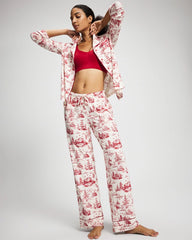 Piped Long-Sleeve Notch Pajama Top - ENCHANTED TOILE CHAMPAGNE | Soma near me