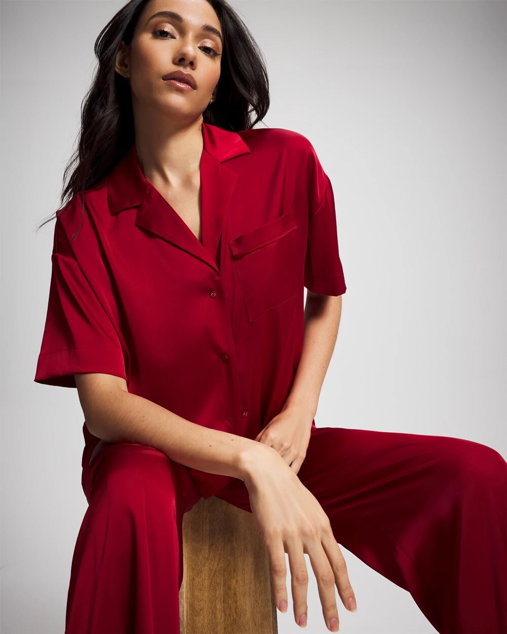 Short Sleeve Notch Collar Pajama Top - PAINT THE TOWN RED | Soma on sale