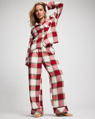 Long-Sleeve Notch Collar Pajama Top - WINTER PLAID RED | Soma Online