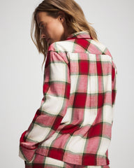 Long-Sleeve Notch Collar Pajama Top - WINTER PLAID RED | Soma Online