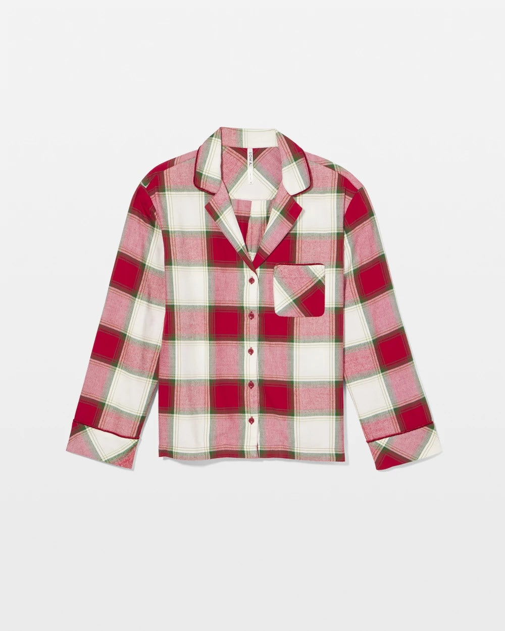 Long-Sleeve Notch Collar Pajama Top - WINTER PLAID RED | Soma Online