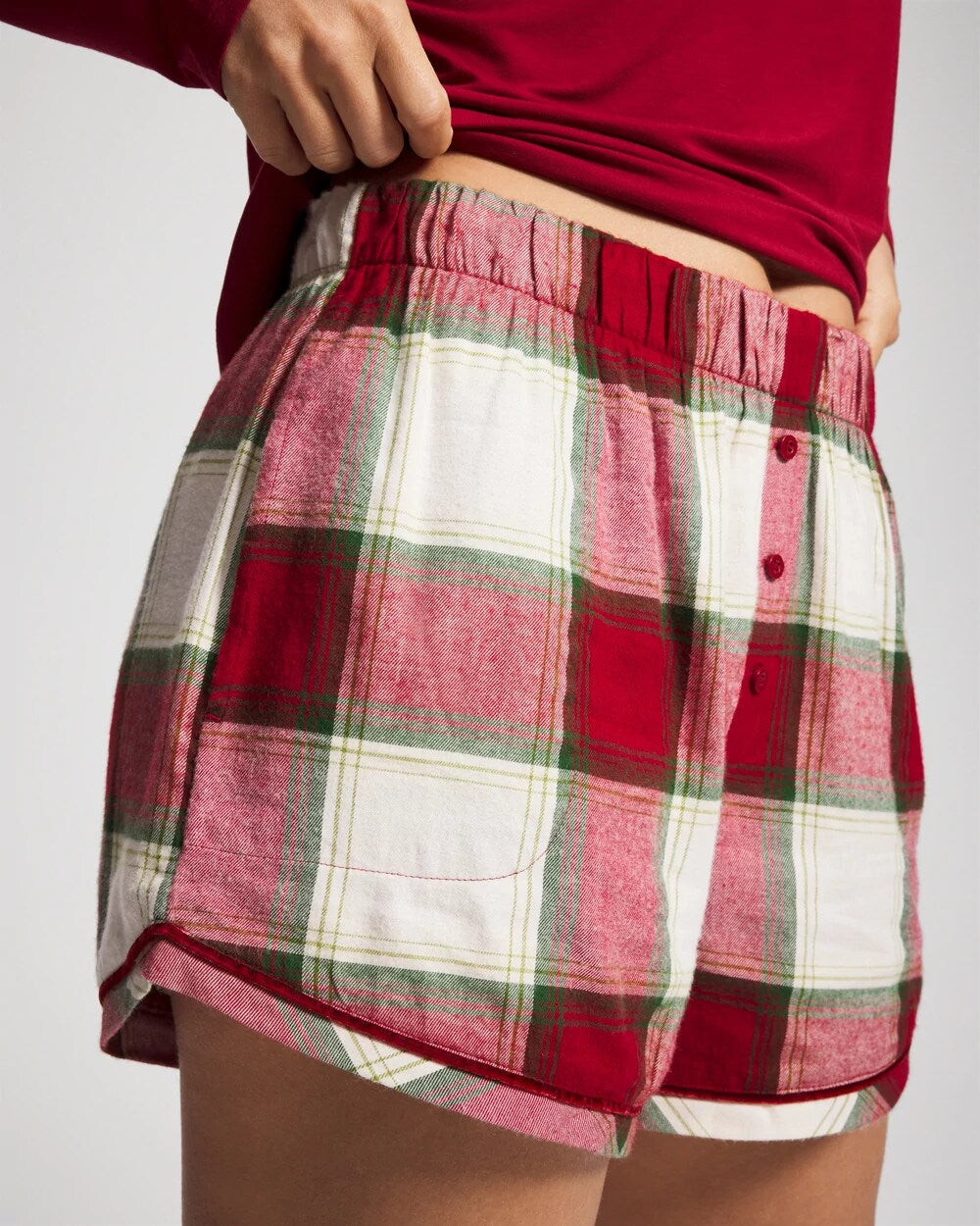 Velvet Piped Boxer Pajama Short - WINTER PLAID RED | Soma near me