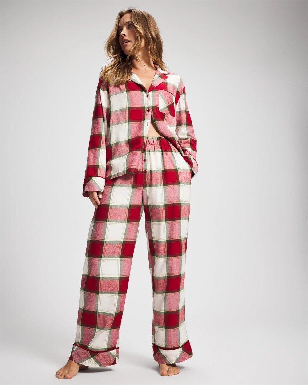 Velvet Piped Relaxed Pajama Pant - WINTER PLAID RED | Soma on sale