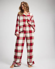 Velvet Piped Relaxed Pajama Pant - WINTER PLAID RED | Soma on sale