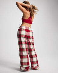 Velvet Piped Relaxed Pajama Pant - WINTER PLAID RED | Soma on sale