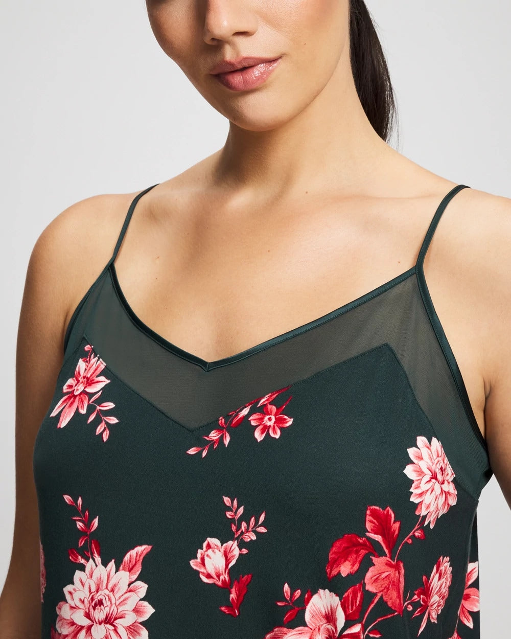 Mesh Trim Pajama Cami - COTTAGE FLORAL GREEN | Soma for sale