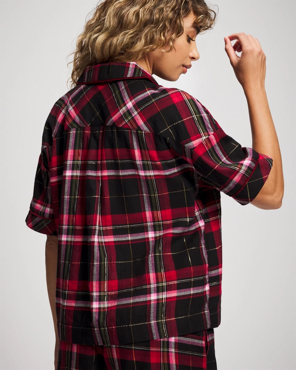 Short Sleeve Notch Collar Pajama Top - MAD FOR PLAID BLACK | Soma near me