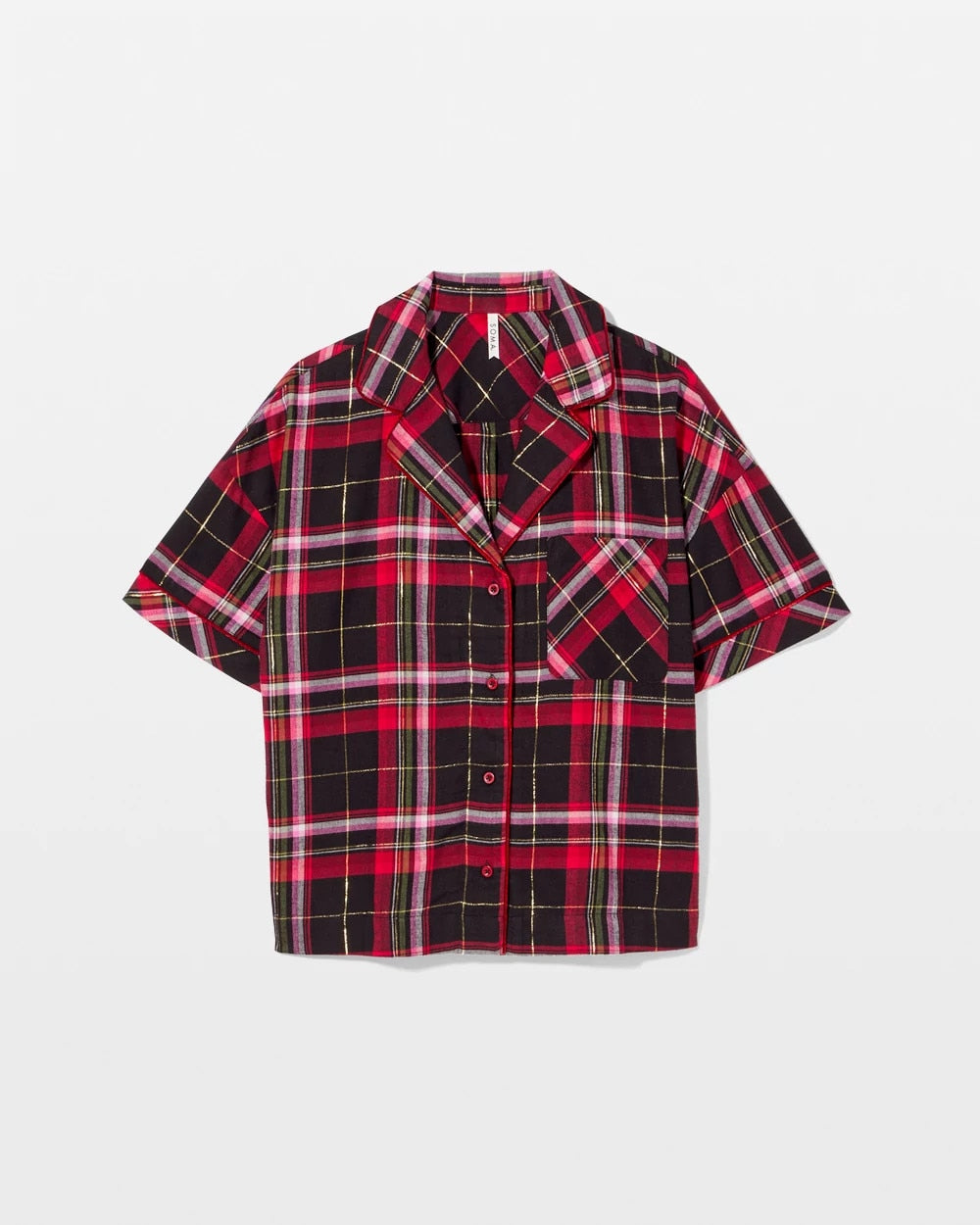 Short Sleeve Notch Collar Pajama Top - MAD FOR PLAID BLACK | Soma near me