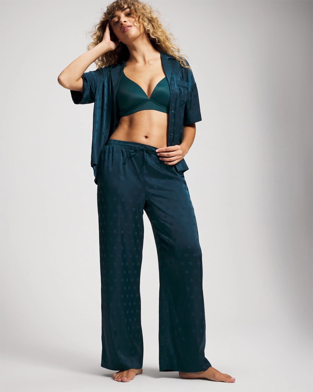 Jacquard Dot Relaxed Notch Collar Pajama Top - DRAMA DOTS DARK HARBOUR | Soma for sale
