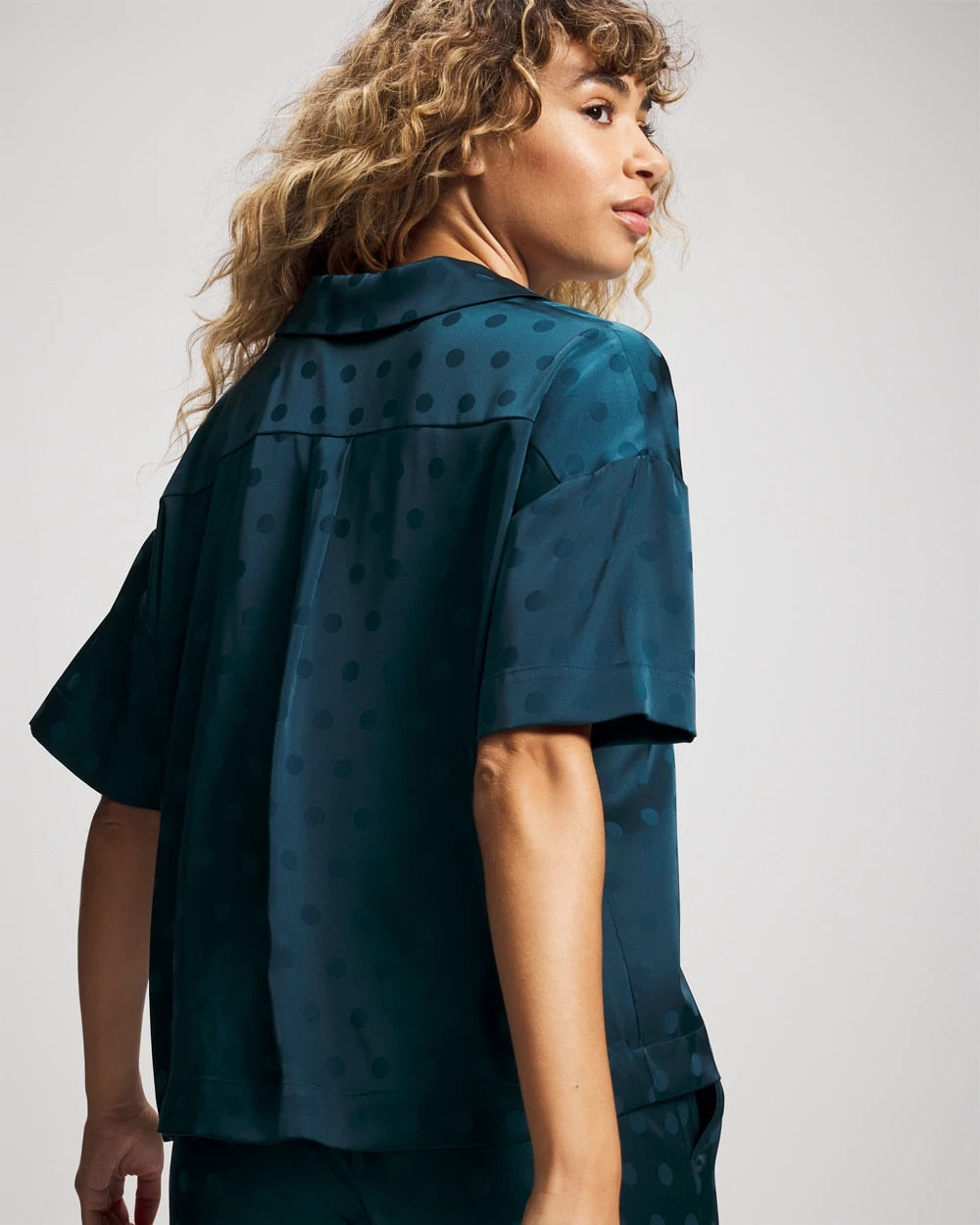 Jacquard Dot Relaxed Notch Collar Pajama Top - DRAMA DOTS DARK HARBOUR | Soma for sale