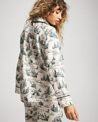 Long-Sleeve Notch Collar Pajama Top - ENCHANTED TOILE GREEN | Soma Online