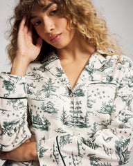 Long-Sleeve Notch Collar Pajama Top - ENCHANTED TOILE GREEN | Soma Online