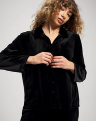 Velvet Long Sleeve Notch Collar Pajama Top - BLACK | Soma sale