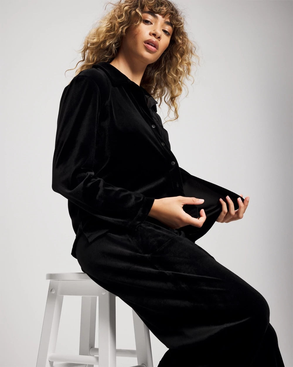 Velvet Long Sleeve Notch Collar Pajama Top - BLACK | Soma sale
