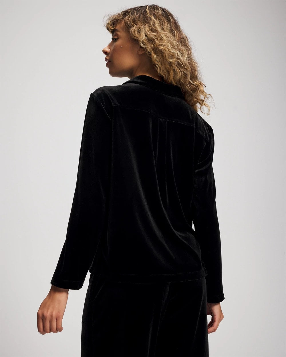 Velvet Long Sleeve Notch Collar Pajama Top - BLACK | Soma sale