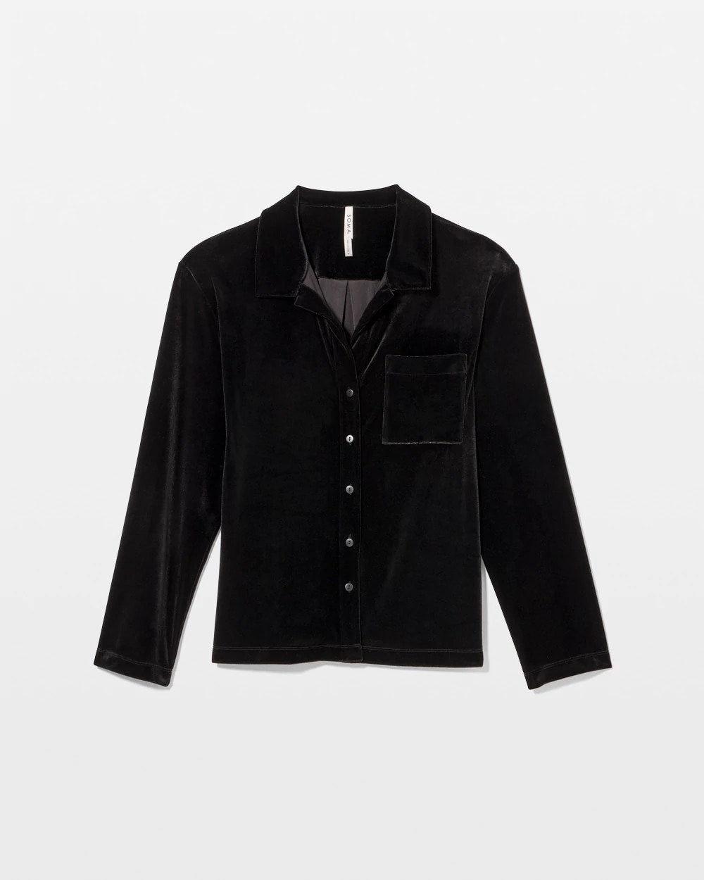 Velvet Long Sleeve Notch Collar Pajama Top - BLACK | Soma sale