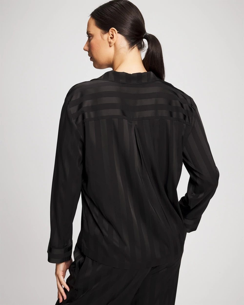 Shadow Stripe Long Sleeve Pajama Notch Collar Top - BLACK | Soma near me