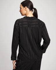 Shadow Stripe Long Sleeve Pajama Notch Collar Top - BLACK | Soma near me