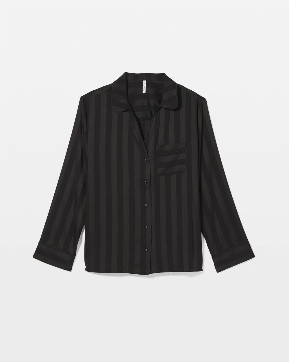 Shadow Stripe Long Sleeve Pajama Notch Collar Top - BLACK | Soma near me