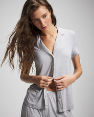 Solid Short Sleeve Notch Collar Pajama Top - HEATHER OPAL GRAY | Soma near me
